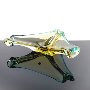 Vintage Murano Glass Bowl - Green / Yellow - Handmade Glass Art Glass Bowl Italy