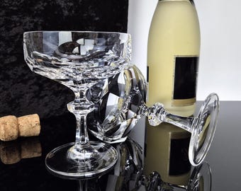 2 finas copas de champán vintage de cristal de los años 70, cristal de plomo, estilo bohemio retro Nachtmann, copas de champán
