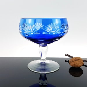 Vintage lead crystal bowl / chalice confectionery bowl pastry bowl cognac swivel with foot blue decoration home decor 60s