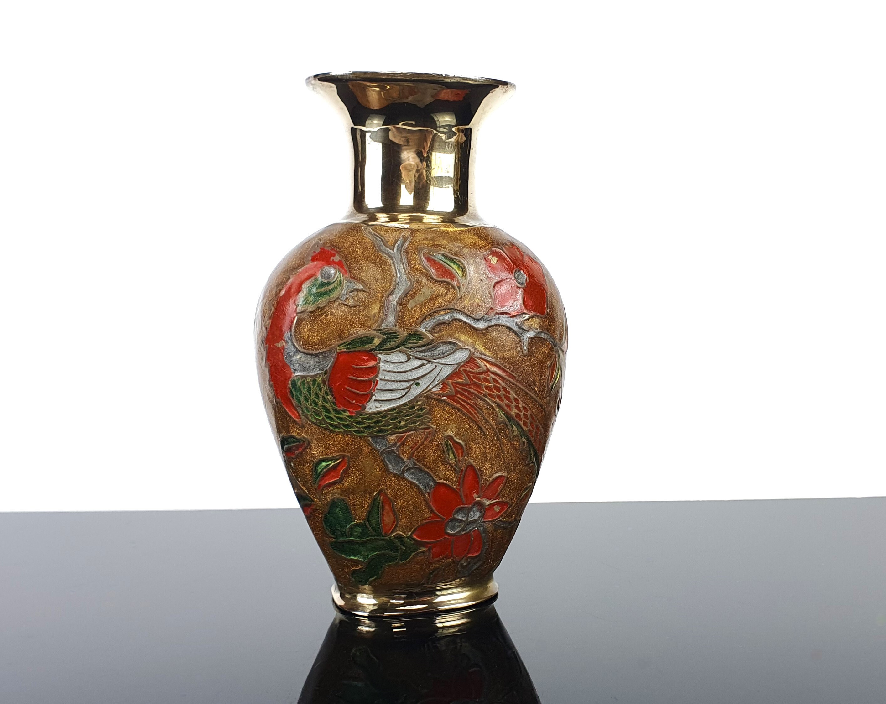 ヴィンテージ花瓶/花瓶真鍮とエナメル製 70 年代/80 年代家の装飾