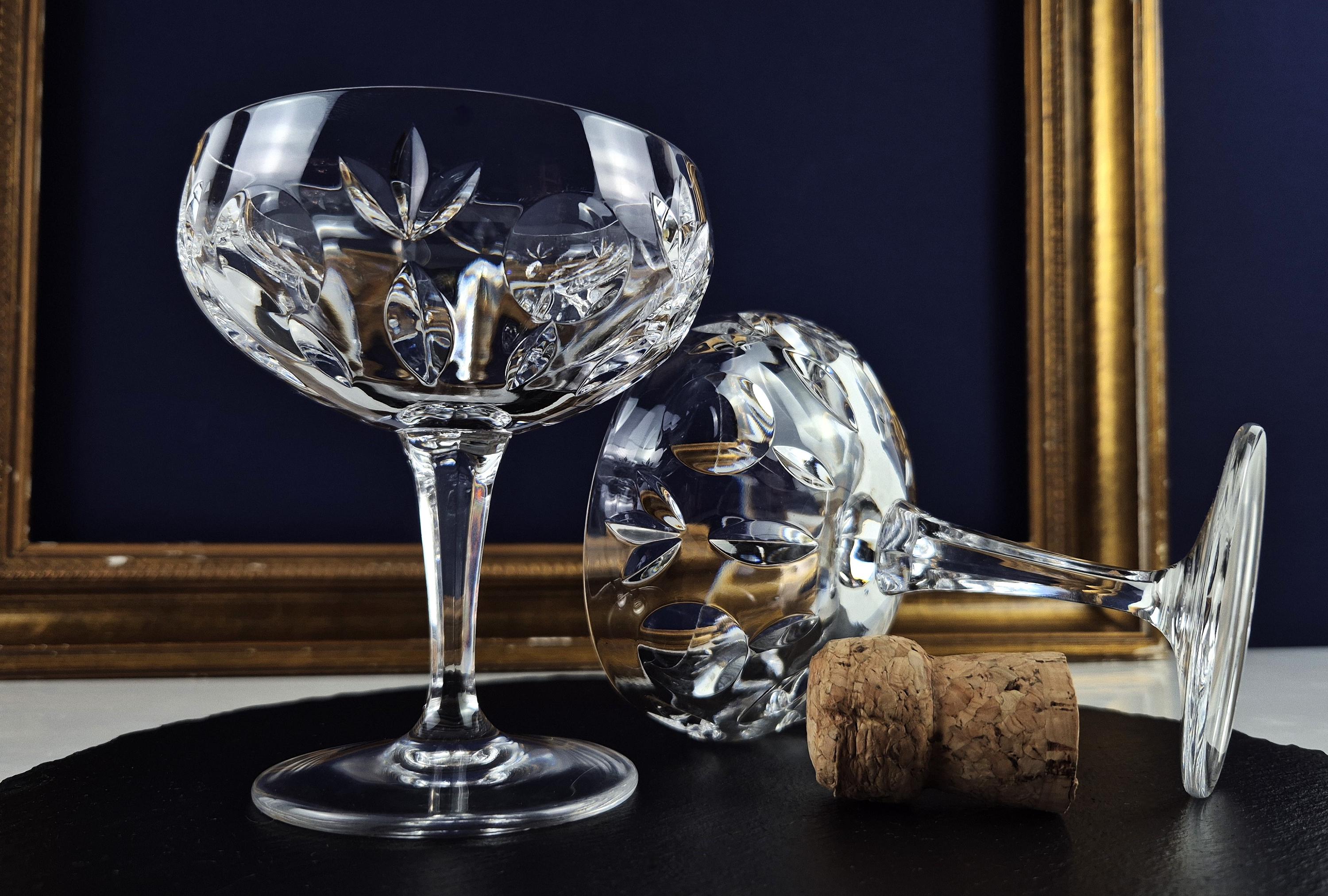 2 Noble Vintage Champagne Glasses Made of Crystal 70s Lead Crystal