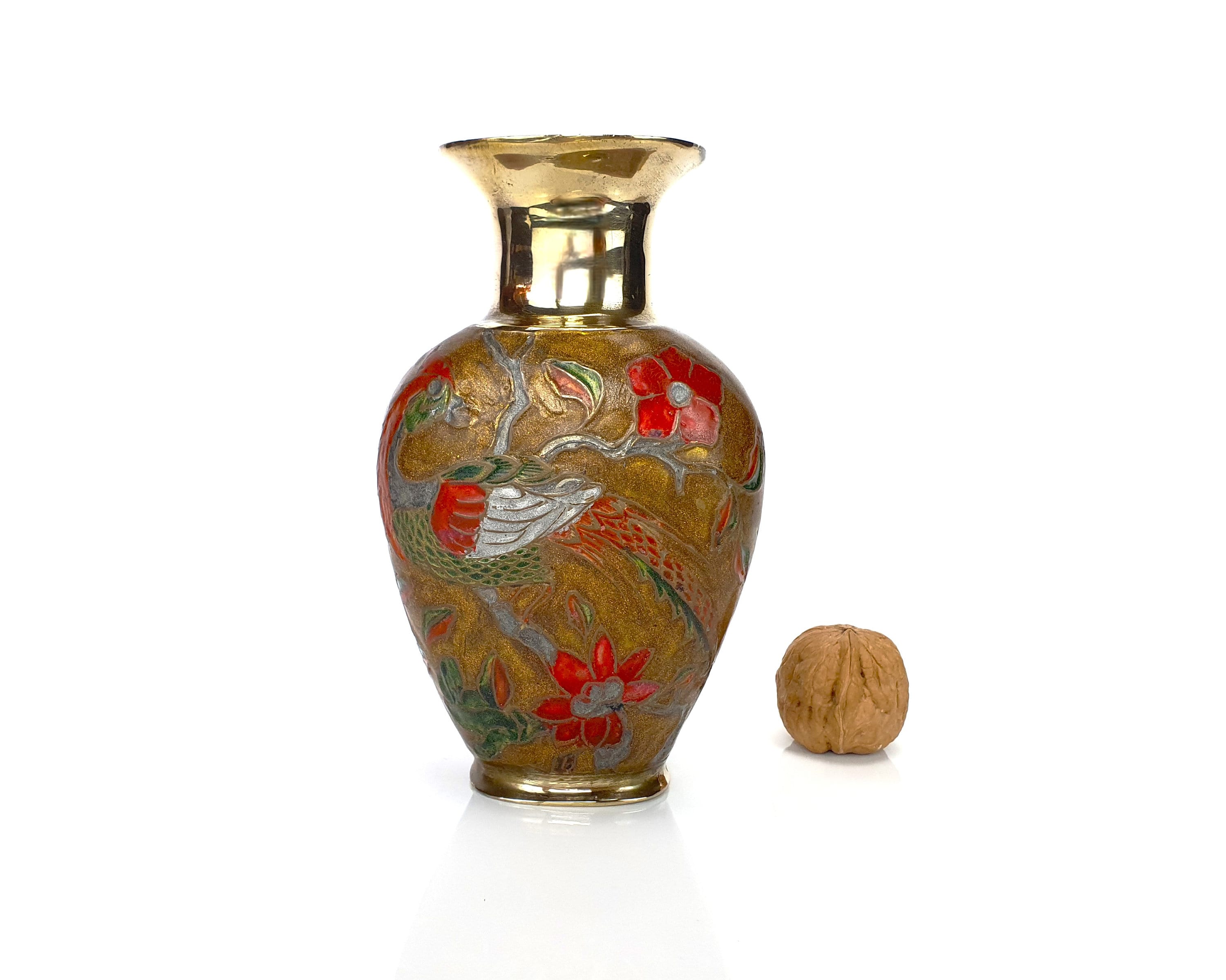 ヴィンテージ花瓶/花瓶真鍮とエナメル製 70 年代/80 年代家の装飾