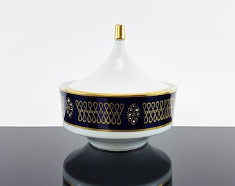 Vintage Tin - Sugar Bowl Made of Porcelain Genuine Cobalt Blue Vintage Cottage Porcelain Tin