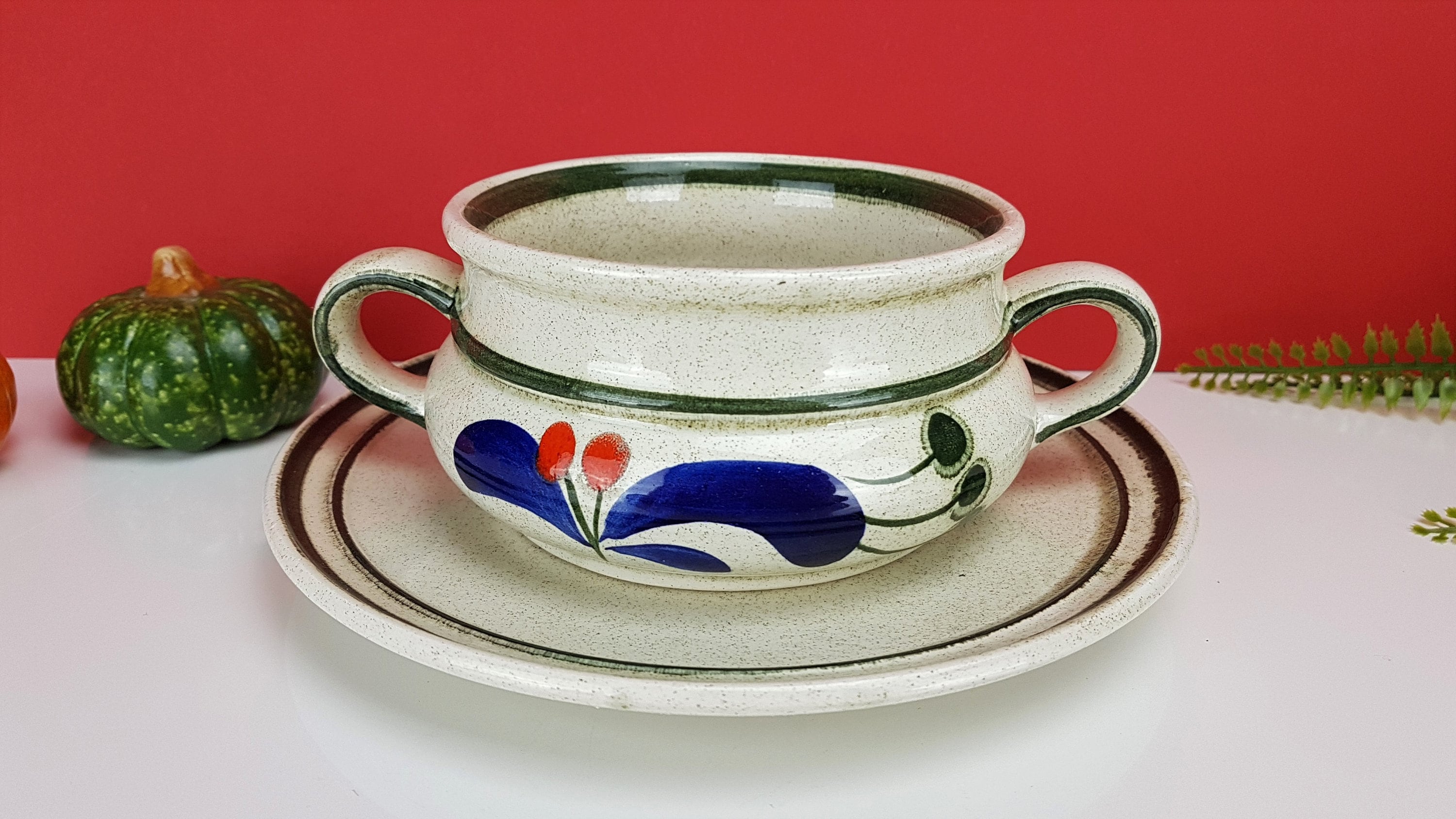 Vintage Soup Cups with Ceramic Saucer Original 70s Red Ceramic Etsy