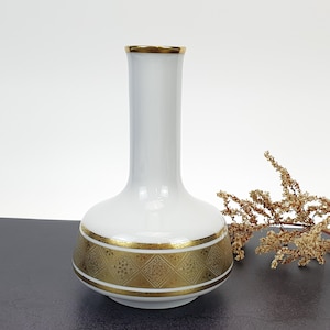 Vintage Vase Flower Vase by Bavaria Jaeger & Co Porcelain with Gold Decor Made in Germany White Mid Century