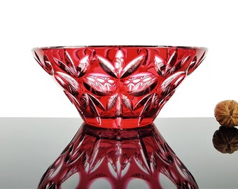Crystal Bowl Cranberry Red Bowl Fruit Vintage Glass Bowl Crystal Bowl