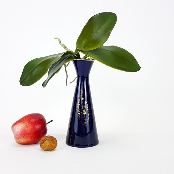 Soliflor Vase - Echt Kobalt - Gold aus Porzellan Vintage Edel