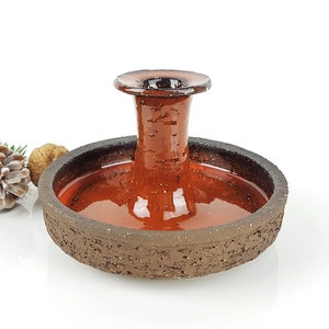 Candlestick Candlestick Ceramic Candleholder Orange / Brown Boho Deco Mid Century Candlestick 60s