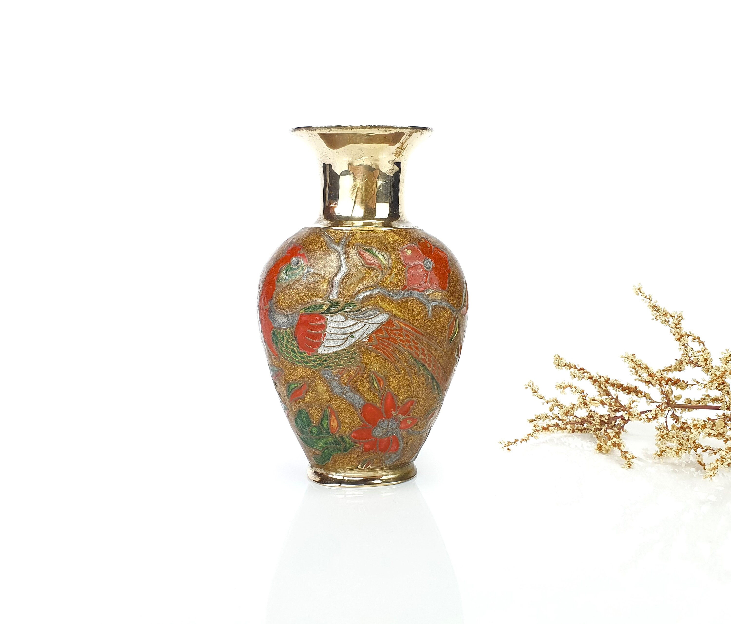 アメリカ　ビンテージ花瓶 ヴィンテージ花瓶/花瓶真鍮とエナメル製 70 年代/80 年代家の装飾