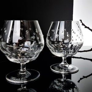 2 Mid Century Crystal - Cognac / Brandy Glasses polka dots Bar Cognac Swivel 50&#39;s Vintage