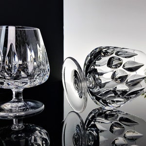 2 Mid Century Cognac / Brandy Lead Crystal Glasses  Vintage Rockabilly Christmas
