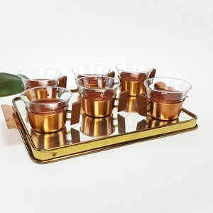 Tea Glasses / Tea Cups with Tray 50&#39;s / 60&#39;s Tea Set Copper Mid Century Teaware Boho Vintage Christmas