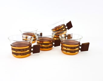 6 Vintage Tea Glasses / Tea Cups / Tea Service 50s / 60s Tea Set Copper Mid Century Teaware Boho