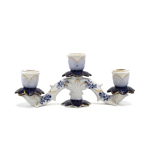 Vintage candlestick candle holder made of porcelain bisque porcelain mid century candlestick gold