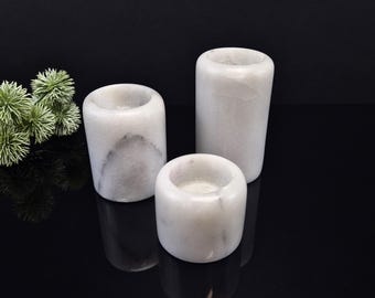 3 Vintage Candlesticks - marble candle holder  80s 90s tealight set