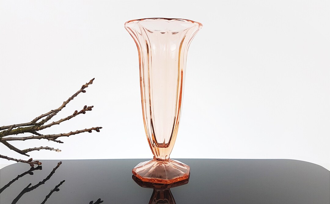 Art Deco Flower Vase / Glass Vase / Rose Glass 40 / 50s Etsy