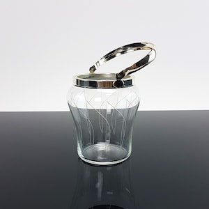 Mid Century Glass Ice Bucket with Metal Holder Cooler Barware Ice Bucket