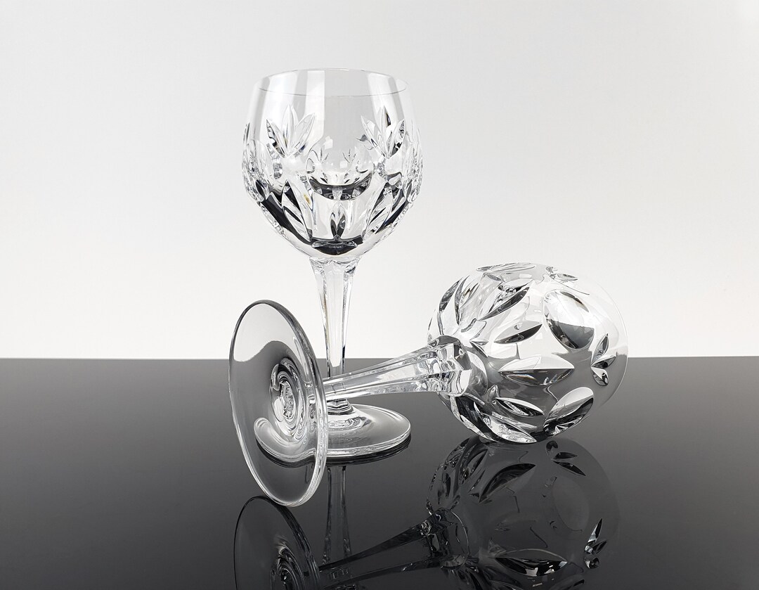 2 Noble Crystal Glass Wine Glasses Vintage 70s Lead Crystal Mid Century
