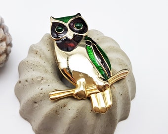 Broche Vintage Orena Paris Chouette émaillée Dorée - Occasion En Bon état D'usage