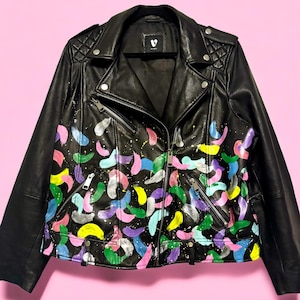 Custom Leather Hand Painted Jacket Bespoke Leather Denim Jacket Colourful Jacket Bespoke  Jacket