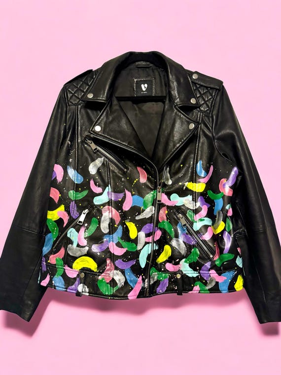 Giacca in pelle dipinta a mano personalizzata Giacca in denim in