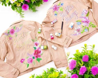Custom Bridal Painted Jacket Wifey Custom Jacket Bespoke Leather Denim Jacket Calligraphy Jacket Wedding Jacket Mr & Mrs jackets for couple