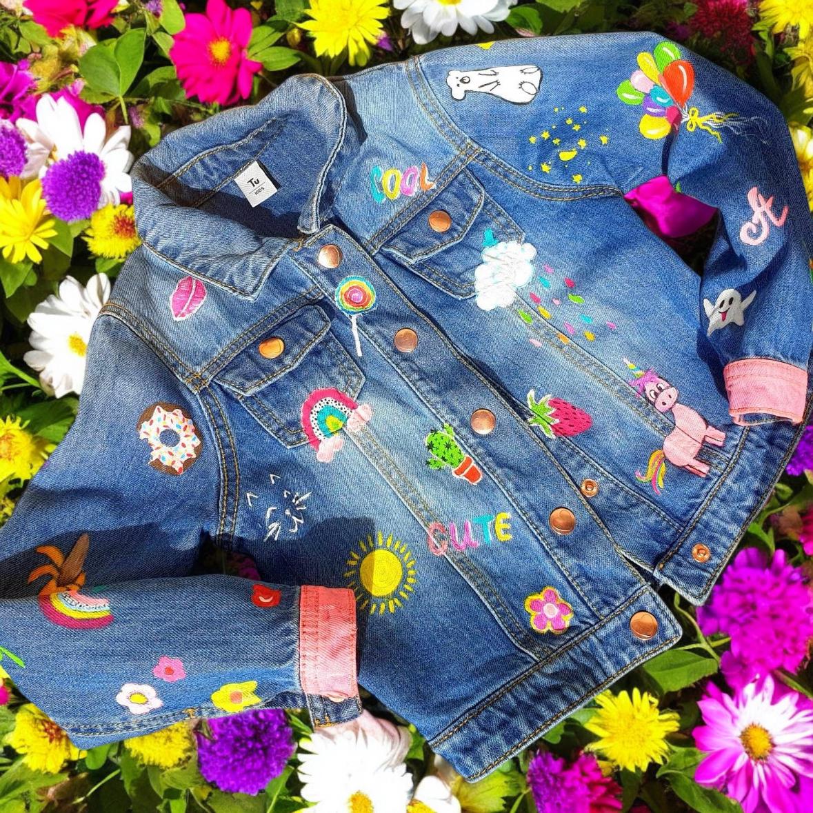 Custom painted jacket for girls Girls jacket Fairy jacket Cartoons Favourite things One of kind Present for girl Hand painted denim jacket