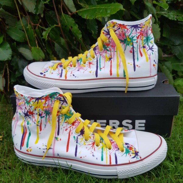 Hand Painted Splatter Converse Bright Custom Sneakers Gift Idea Unique Shoes Painted Wedding Shoes Trainers Summer Sneakers for him or her