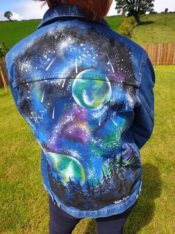 GALAXY Jacket, Customised Denim Jacket, Night Sky Painted Jacket