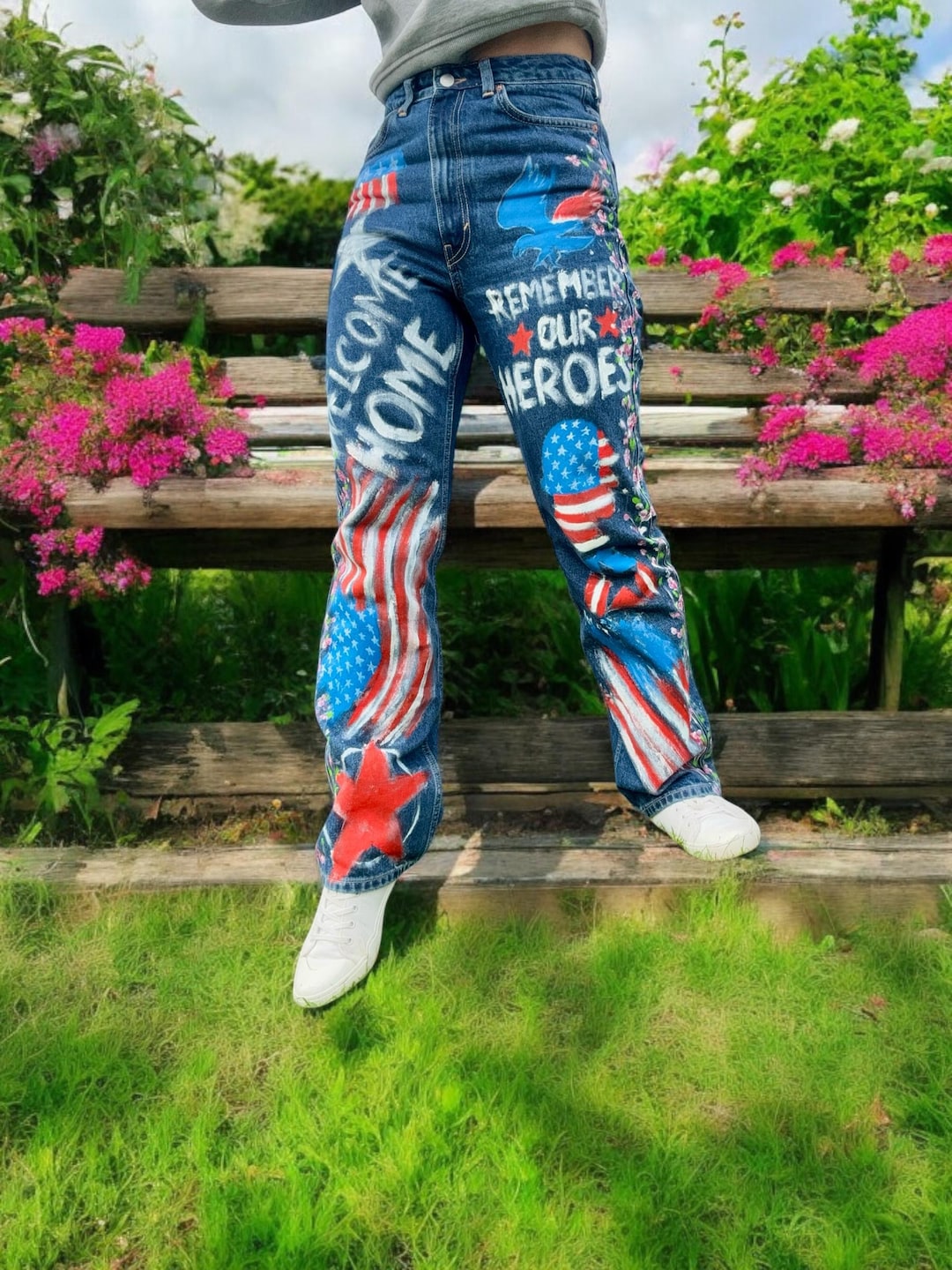 Graffiti Jeans Painted USA Patriotic Theme Jeans Custom Painted