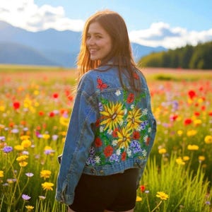 Custom hand painted jacket, Flowers on clothes, Denim jacket with flowers, Jacket for woman man, Hand painted jacket, Present for him her
