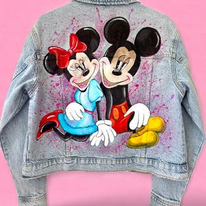 Mickie & Minnie Painted Jacket Disney Character Painted on the Clothing Custom Jacket Jeans Customised Painted Sweatshirt, Sorts with Mickie