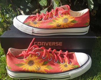 Sunflowers on Sneakers Custom Shoes Trainers with Flowers Hand Pinted Sneakers Convers Vans Gift Idea Painted Wedding Shoes Trainers