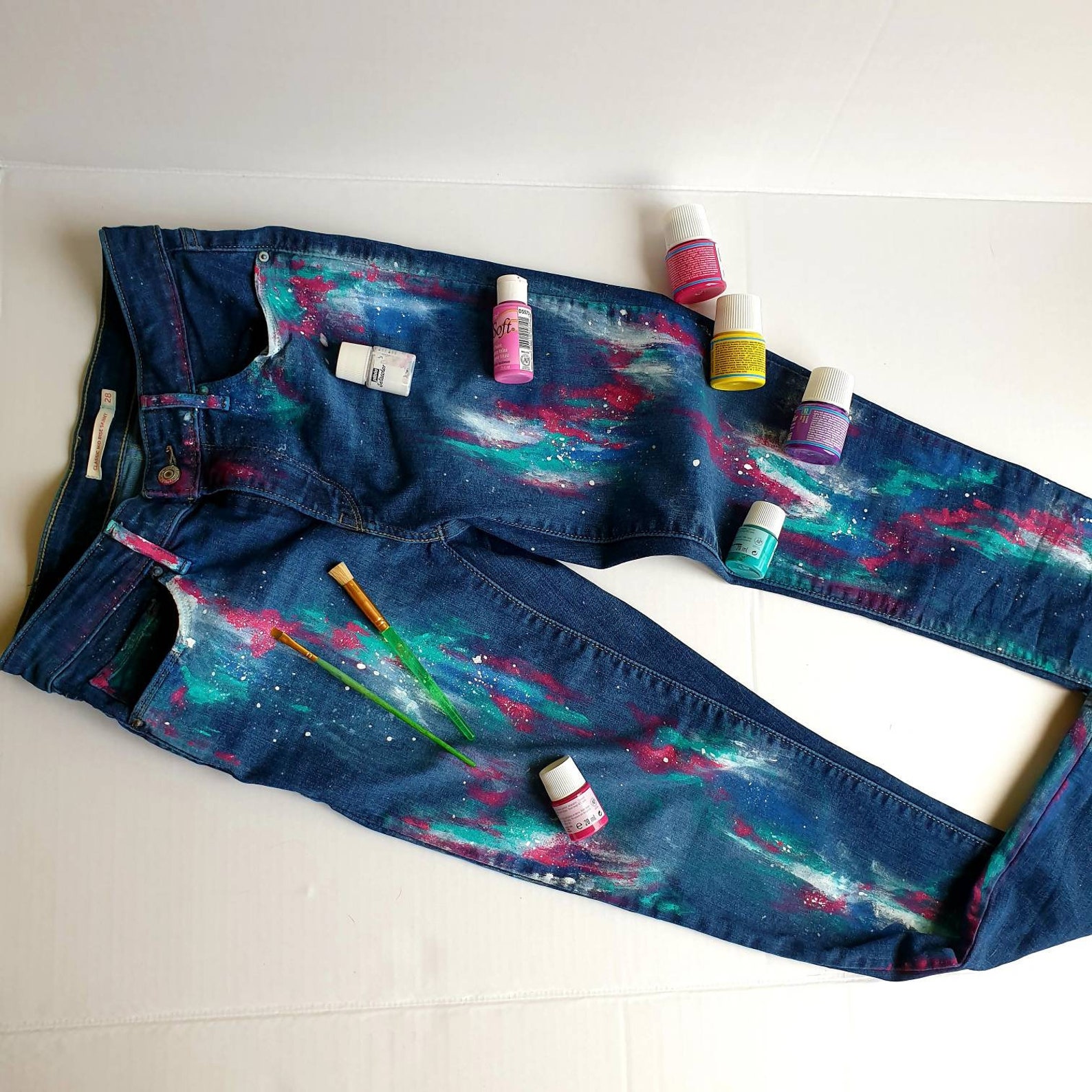 Splatter Jeans Artistic Painted Jeans Bright Colorful Jeans Etsy