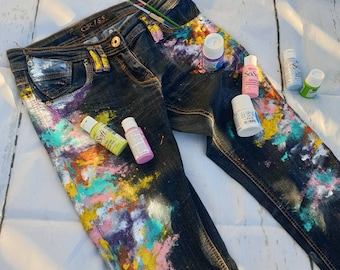 しずくPAINT MOTIF PRINT DENIM PANTS しずく様専用PAINT MOTIF PRINT DENIM PANTS