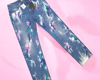 Blots on Jeans Spray Paint Splatter Jeans Festival Clothing Hand Painted Splash Jeans Exclusive Jeans Art on Jeans Jeans for Him Men&#39;s Jeans