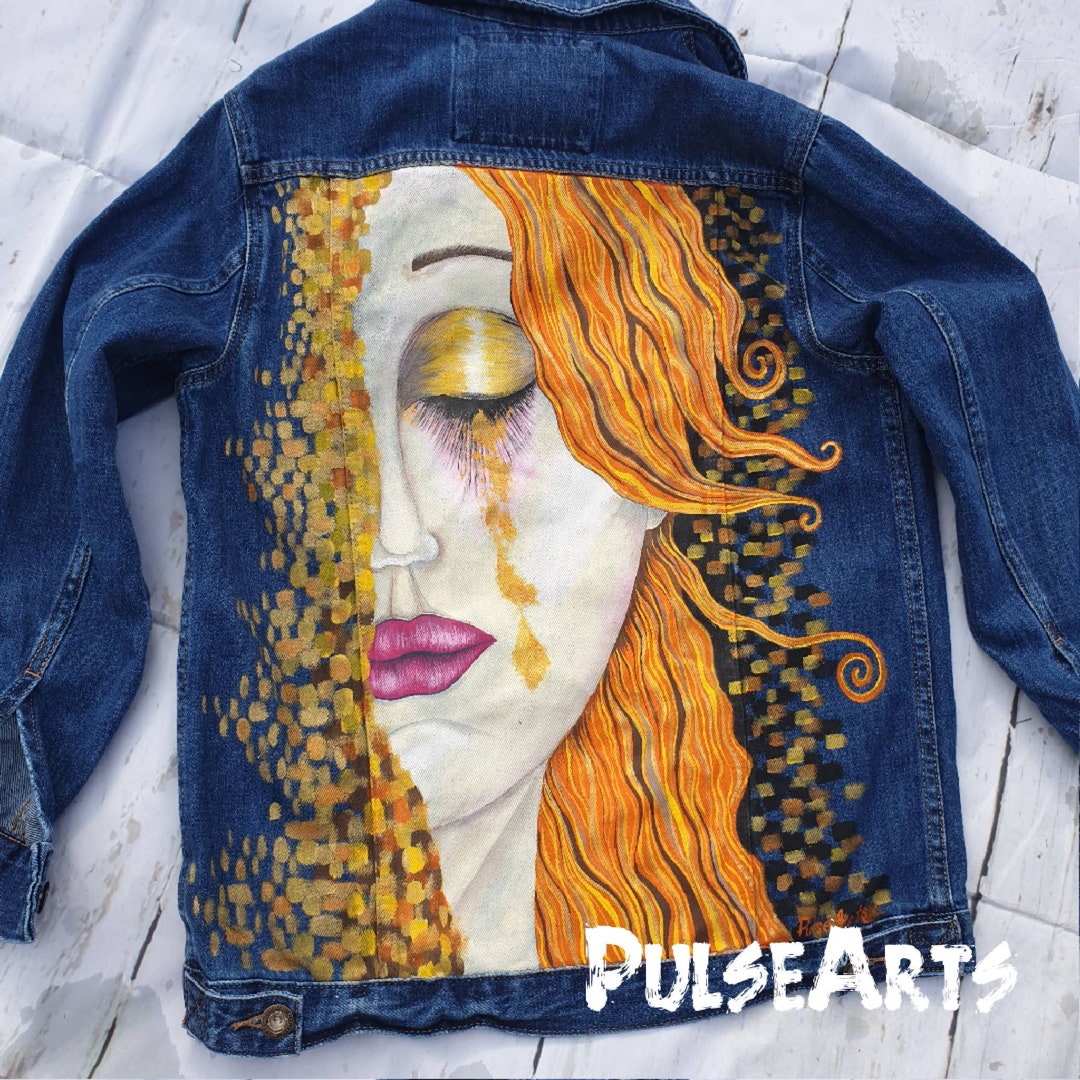 Handbemalte Jeansjacke Geisha Jeansjacke Bemalen Bemalte
