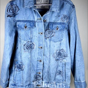 Oversized Denim Jacket/ Women&#39;s Jacket/ Hand Painted Denim Jacket/ Hand Painted Denim/ Women&#39;s Oversized Jacket/ Gift for her