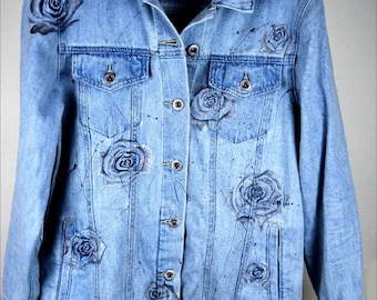 Oversized Denim Jacket/ Women's Jacket/ Hand Painted Denim Jacket/ Hand Painted Denim/ Women's Oversized Jacket/ Gift for her