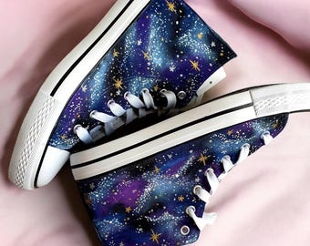 Galaxy High Top Trainers Canvas Shoes Painted Converse Trainers Starry Night Trainers Night Sky Custom Trainers for Him Her Gift Idea