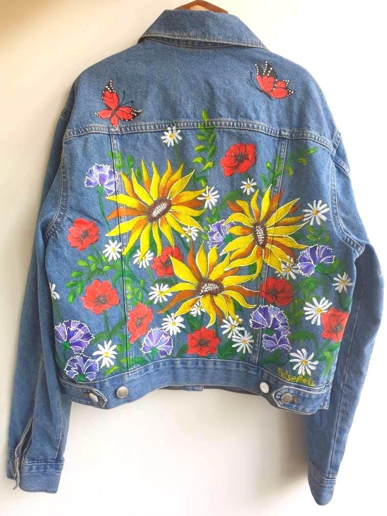 Custom Hand Painted Jacket, Flowers on Clothes, Denim Jacket With ...