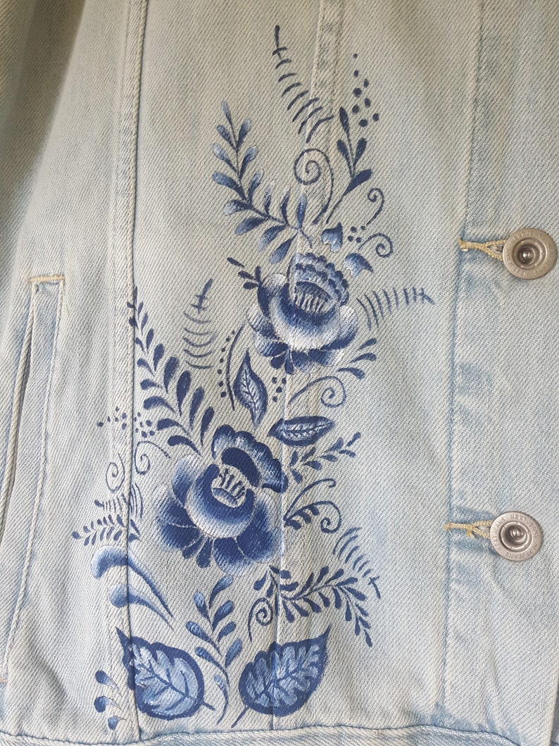 Hand Painted Denim Jacket Custom Painted Jacket Flowers on Etsy