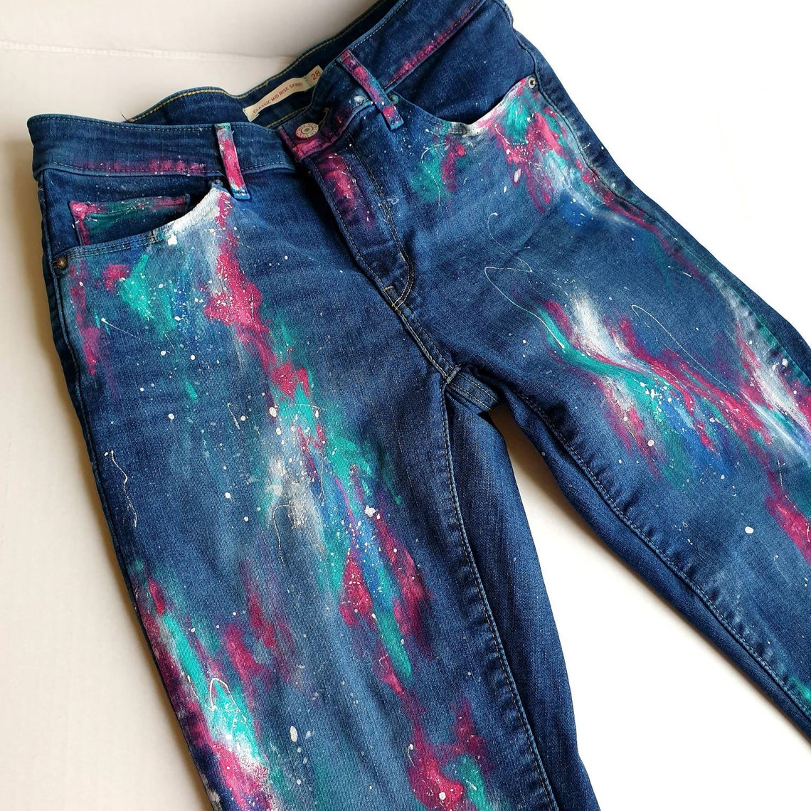 Splatter Jeans Artistic Painted Jeans Bright Colorful Jeans Etsy