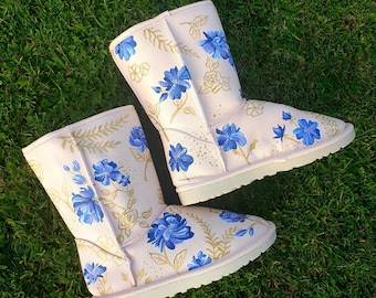 Hand Painted Shoes Boots Custom Made Boots Pink Winter Boots Christmas Present for her Boots with fur Ready to ship Boots Customised Shoes