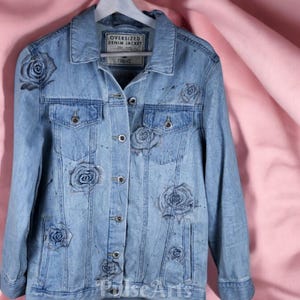 Oversized Denim Jacket/ Women&#39;s Jacket/ Hand Painted Denim Jacket/ Hand Painted Denim/ Women&#39;s Oversized Jacket/ Gift for her