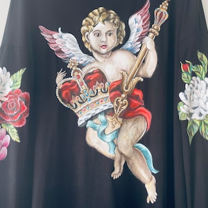 Women&#39;s Tunic Dress Hand painted Designer Luxury Angel Painted Dress one of a Kind Unusual Vintage Style Golden Painted Dress