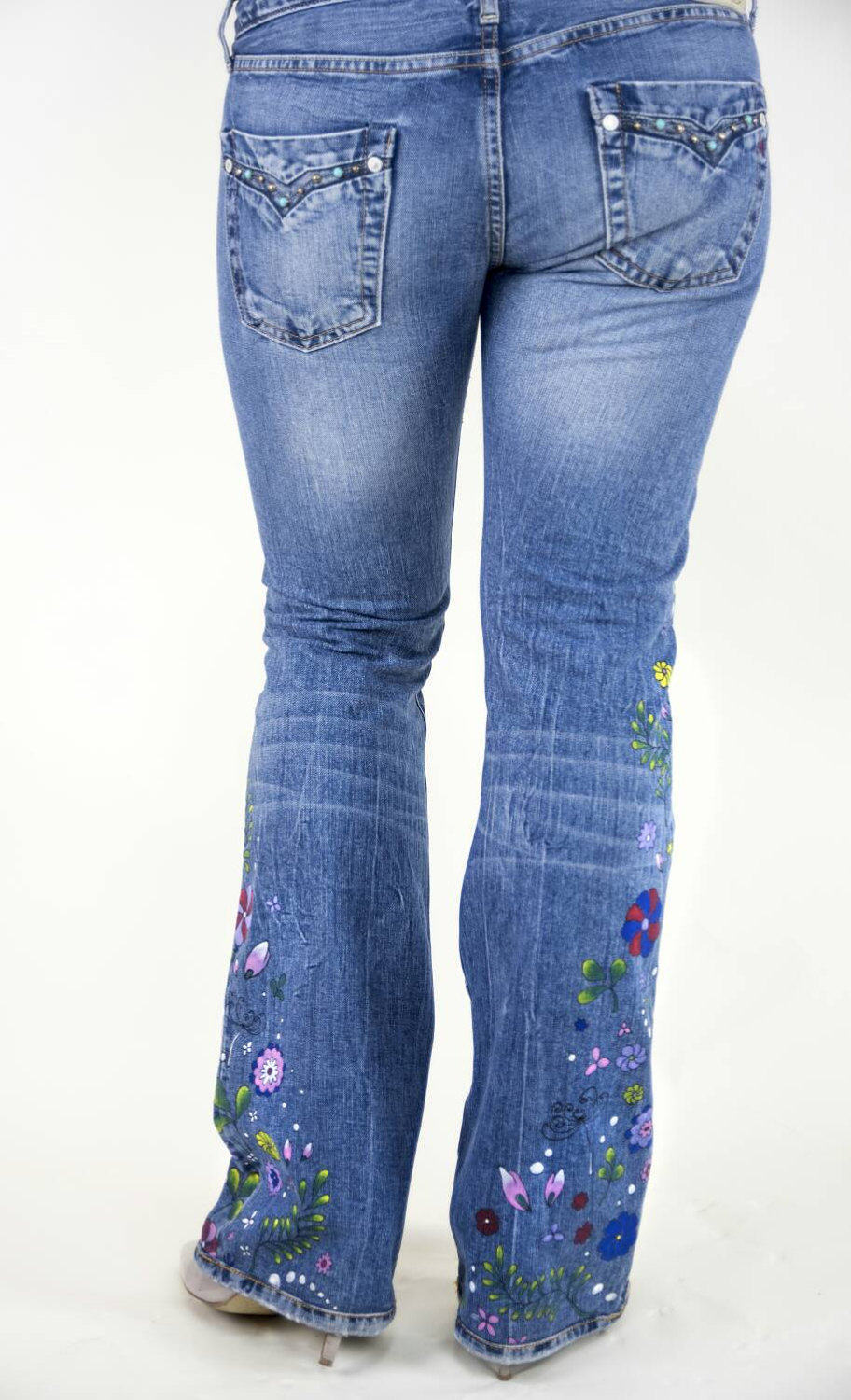 Hand Painted Boho Jeans US 10/ EU 40/ UK 12 Bootcut Etsy UK