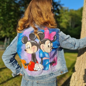 Mickie & Minnie Painted Jacket Disney Character Painted on the Clothing Custom Jacket Jeans Customised Painted Sweatshirt, Sorts with Mickie