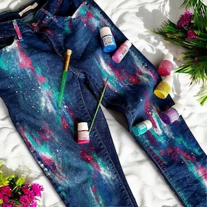 Splatter Jeans Artistic painted Jeans Bright Colorful Jeans Hand Painted Jeans Denim Graffity Jeans Gift for him her Mans Womans Jeans