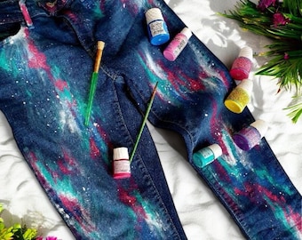 Jeans Splatter Jeans dipinti artistici Jeans colorati luminosi Jeans dipinti a mano Jeans denim graffiti Regalo per lui e per lei Jeans da uomo e da donna